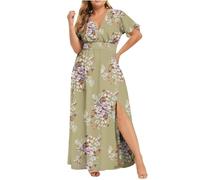 Festliche Kleider FüR Damen GroßE GrößEn,Chiffonkleid FüR Mollige Frauen A Linie Kleid Sommer Kurzarm Blumenkleid Lange Partykleid Boho Maxikleid Midikleid Sommerkleid Elegant Freizeitkleid