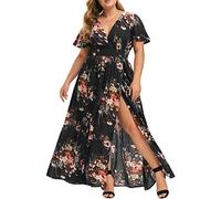 Festliche Kleider FüR Damen GroßE GrößEn,Chiffonkleid FüR Mollige Frauen A Linie Kleid Sommer Kurzarm Blumenkleid Lange Partykleid Boho Maxikleid Midikleid Sommerkleid Elegant Freizeitkleid