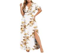 Festliche Kleider FüR Damen GroßE GrößEn,Chiffonkleid FüR Mollige Frauen A Linie Kleid Sommer Kurzarm Blumenkleid Lange Partykleid Boho Maxikleid Midikleid Sommerkleid Elegant Freizeitkleid