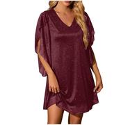 Festliche Kleider Für Damen Kurz Glitzer Cocktailkleid Hochzeitsgast Kleid Elegant A Linie Pailletten Abendkleider Hochzeit V Ausschnitt Glitzerkleid Party Sommerkleid Leicht Fledermausärmel