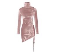 Festliche Kleider für Damen Silvester Kleid Curvy Samt Cocktailkleid Damen Langarm Kurz Plissee Abendkleider Elegant Für Hochzeit Elegant Partykleid Frauen Eng Samtkleid Rollkragen Minikleid