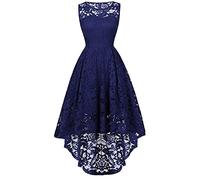 Festliche Kleider Für Damen Spitze ärmellose Midi Kleid Cocktail Abend Party Spitzenkleid Brautjungfer Elegant Knielang Cocktailkleid ärmellos Bodenlang (Blau,XXL)