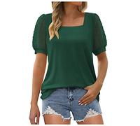 Festliche Oberteile Damen äRmelloses Shirt Damen Tankini Damen Frauen Elegant Einfarbig V-Ausschnitt Swiss Dot Puff ÄRmel Bluse Locker Kurze ÄRmel Oberteile Karierte Lange Bluse (3-Dark Green, L)