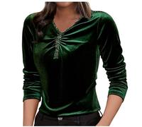 Festliche Oberteile Damen Damen Samt Top Elegant Samt Langarmshirt Winter Sweatshirt Rundhals Pullover Velvet Samtshirt Langarm Bluse Pulli Tops Slim Fit Shirt für Party Club Große Größen