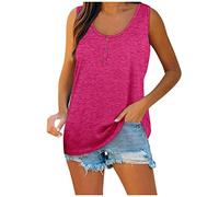 Festliche Oberteile Damen Tank Top Damen Sexy T Shirt Bh Elegant Einfarbig Rundhals ÄRmellos Racerback Tanktops Mit Knopfleiste Locker Button Down Oberteile Gestreiftes Shirt Damen (1-Hot Pink, Xxl)