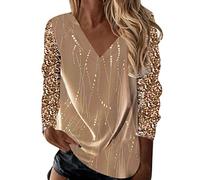 Festliche Oberteile Damen: V-Ausschnitt Casual Elegant Festliche Blusen Tunika Sexy Große Größen Herbst Pailletten Oberteil Glitzer Shirt Winter Baumwolle Langarm Modern Glitzer Oberteile