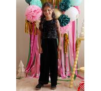 Festlicher Jumpsuit mit Pailletten & Samt, 2-in-1-Effekt, Mädchen schwarz Gr. 128 von vertbaudet