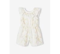 Festlicher kurzer Mädchen Jumpsuit mit gestickten Glanzblumen weiß Gr. 116 von vertbaudet