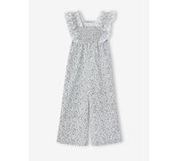 Festlicher Mädchen Jumpsuit mit Blumenprint & Lochstickerei blau Gr. 128 von vertbaudet