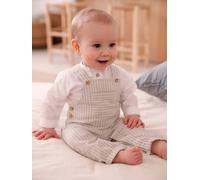 Festliches Baby-Set: Latzhose & Hemd aus Leinenmix beige Gr. 74 von vertbaudet