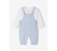 Festliches Baby-Set: Latzhose & Hemd aus Leinenmix blau Gr. 80 von vertbaudet