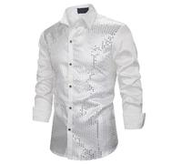Festliches Hemd Herren, Glitzer Hemd Herren: Pailletten Oberteil Glitzerhemd Langarmhemd Ausgefallene Hemden Festliches Herrenhemden Langarm Party Silvester Shirt Slim Fit Disco Outfit Faschingskostüm