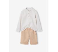 Festliches Jungen-Set: Hemd & Shorts beige Gr. 128 von vertbaudet