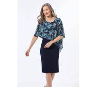 Etuikleid GOLDNER "Elegantes Abendkleid mit Pailletten", Damen, Gr. 54, N-Gr, blau (marine, mykonosblau, geblümt), Obermaterial: 92% Polyester PES. 8% Elasthan EL., festlich, 3/4 Arm, Kleider Etuiklei