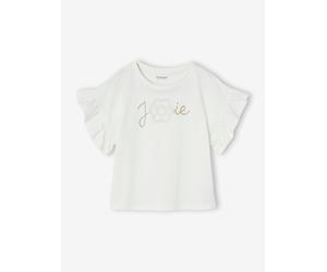 Festliches Mädchen T-Shirt mit Reliefblume & Glitzerschrift weiß Gr. 116 von Vertbaudet