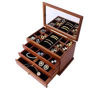 Fetcoi 4 Schichten Holz Schmuckkästchen, Vintage Braun Schmuckschatulle, Multifunktionaler Schmuckkoffer Mit Spiegel, Für Organisation Verschiedenen Schmuck, Geschenke