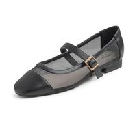 Feversole Damen Weiches Kissen Extra Gepolstert Komfort Quadratischer Zehe Mary Jane Metallschnalle Mode Ballerinas Wanderschuhe, Schwarz Masche Mary Jane,40