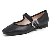 Feversole Damen Weiches Kissen Extra Gepolstert Komfort Quadratischer Zehe Mary Jane Metallschnalle Mode Ballerinas Wanderschuhe Schwarz Napa 36