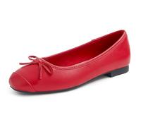 Feversole Damen Weiches Kissen Extra Gepolstert Komfort Quadratischer Zehe Mode Ballerinas Wanderschuhe Rote einfarbige Zehenkappe 41 EU