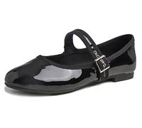 Feversole Damen Weiches Kissen Extra Gepolstert Komfort Runde Zehe Mary Jane Metallschnalle Mode Ballerinas Wanderschuhe, Mary Jane, Lackleder, Schwarz, 36