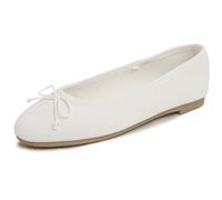 Feversole Women's Bow Tie Fashion Dress Slip On Shoes Round Toe Ballet Flat, Damen Klasssische Ballerinas Matt Balerinaschuhe Flach Damenschuhe Weiß Textur Veganes Leder 40 EU