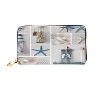 FEYUNYAN Damen Leder Lange Geldbörse Organizer Flasche Muschel Seestern Damen Geldbörse RFID Blockierung Große Kapazität Scheckbuchhalter Mehrere Kartenfächer Reißverschluss Münzbörse Leder Damen