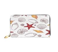 FEYUNYAN Damen Leder Lange Geldbörse Organizer Muschel Seestern Damen Geldbörse RFID Blockierung Große Kapazität Scheckbuchhalter Mehrere Kartenfächer Reißverschluss Münzbörse Leder Damen Geldbörsen