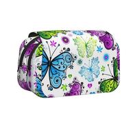 FEYUNYAN Doppelschichtiges Federmäppchen, großes Fassungsvermögen, strapazierfähiges Oxford-Gewebe, Schreibwaren-Organizer für Schulbedarf, Reisen, Prüfungen, bunte Schmetterlings-Aufbewahrungstasche