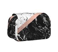 FEYUNYAN Doppelschichtiges Federmäppchen, großes Fassungsvermögen, strapazierfähiges Oxford-Gewebe, Schreibwaren-Organizer für Schulbedarf, Reisen, Prüfungen, schwarz-weißer Marmor