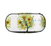 FEYUNYAN Federmäppchen mit großem Fassungsvermögen, ästhetisch, auslaufsicher, Leinen, mit Reißverschluss, Blumenmuster, Sonnenblumen, Schmetterlinge, Federmäppchen für Damen, leicht, tragbar