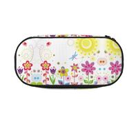 FEYUNYAN Federmäppchen mit großem Fassungsvermögen, ästhetisch, auslaufsicher, Leinen, mit Reißverschluss, Sonne, Schmetterlinge, Blumen, Federmäppchen für Damen und Herren, leicht, tragbar