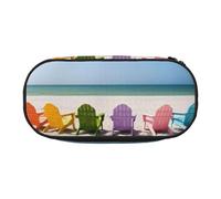 FEYUNYAN Federmäppchen mit großem Fassungsvermögen, ästhetisch, auslaufsicher, Segeltuch, mit Reißverschluss, Stühlen neben blauem Meereshimmel, Federmäppchen für Damen und Herren, leicht, tragbar