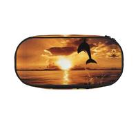 FEYUNYAN Federmäppchen mit großem Fassungsvermögen, ästhetisch, auslaufsicher, Segeltuch, mit Reißverschluss, Delfin bei Dämmerung, für Damen und Herren, leichtes tragbares Schreibwaren-Federmäppchen