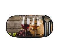 FEYUNYAN Federmäppchen mit großer Kapazität, ästhetisch, auslaufsicher, Segeltuch, mit Reißverschluss, Rotwein-Galssen, Trauben, Federmäppchen für Damen und Herren, leichte tragbare Schreibwarentasche