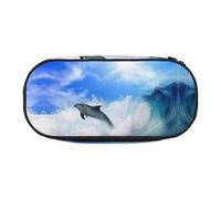 FEYUNYAN Federmäppchen mit großer Kapazität, ästhetisch, auslaufsicher, Segeltuch, mit Reißverschluss, niedliches Delfin-Federmäppchen für Damen und Herren, leichtes tragbares