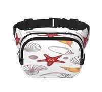 FEYUNYAN Große quadratische Hüfttasche, doppellagig, Crossbody-Bauchtasche, wasserabweisend, Köpertasche mit verstellbarem Gürtel und Anti-Diebstahl-Tasche zum Wandern, Radfahren, Muschel-Seestern, 23