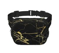 FEYUNYAN Große quadratische Hüfttasche, doppellagig, Crossbody-Bauchtasche, wasserabweisend, Köpertasche mit verstellbarem Gürtel und Anti-Diebstahl-Tasche zum Wandern, Radfahren, Schwarz-Gold-Marmor