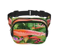 FEYUNYAN Große quadratische Hüfttasche, doppellagig, Crossbody-Bauchtasche, wasserabweisend, Köpertasche mit verstellbarem Gürtel und Diebstahlschutztasche, zum Wandern, Radfahren, tropischer Flamingo