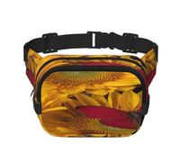 FEYUNYAN Große, quadratische Hüfttasche, doppellagig, Umhängetasche, wasserabweisend, Köpertasche mit verstellbarem Gürtel und Anti-Diebstahl-Tasche zum Wandern, Radfahren, gelbe Sonnenblumen, roter