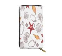 FEYUNYAN Lange Clutch-Geldbörse aus hochwertigem Leder für Damen, große Kapazität, Ausweis-Organizer mit Reißverschlusstasche, Muschel-Seestern-Damengeldbörse, lange Geldbörse für Damen (Reisen, Büro