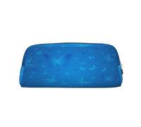 FEYUNYAN Leder-Federmäppchen, Organizer, Premium-PVC-Kosmetiktasche, 8 x 5,5 x 20,5 cm, blau, schöne Schmetterlings-Etui, wasserdichte Make-up-Reisetasche mit kratzfester Polsterung für Schule, Büro