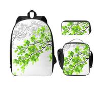 FEYUNYAN Schulrucksack für Mädchen und Jungen, Erfrischende Blätter Druck Schulranzen 3er Set, 15 Zoll Laptop Rucksack, Isolierte Lunchtasche Federmäppchen Mittelschultasche für Teen Jugend Studenten