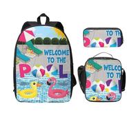 FEYUNYAN Schulrucksack für Mädchen und Jungen, Flamingo und Schwimmbad Druck Schultasche 3er Set, 15 Zoll Laptop Rucksack, Isolierte Lunchtasche Federmäppchen Mittelschultasche für Teen Jugend