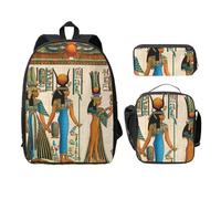 FEYUNYAN Schulrucksack für Mädchen und Jungen, Frauen im alten Ägypten Druck Schulranzen 3er Set, 15 Zoll Laptop Rucksack, Isolierte Lunchtasche, Federmäppchen, Mittelschultasche für Teen Jugend
