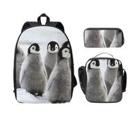 FEYUNYAN Schulrucksack für Mädchen und Jungen, Kaiser Pinguin Druck Schulranzen 3er Set, 15 Zoll Laptop Rucksack, Isolierte Lunchtasche, Federmäppchen, Mittelschultasche für Teen Jugend Studenten