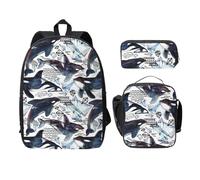 FEYUNYAN Schulrucksack für Mädchen und Jungen, Killerwal Druck Schultasche 3er Set, 15 Zoll Laptop Rucksack, Isolierte Lunchtasche Federmäppchen Mittelschultasche für Teen Jugend Studenten, Killerwal