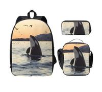 FEYUNYAN Schulrucksack für Mädchen und Jungen, Killerwal Druck Schultasche 3er Set, 15 Zoll Laptop Rucksack, Isolierte Lunchtasche Federmäppchen Mittelschultasche für Teen Jugend Studenten, Killerwal