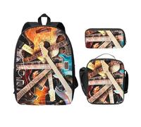 FEYUNYAN Schulrucksack für Mädchen und Jungen, Magische E-Gitarre Musik Druck Schultasche 3er Set 15 Zoll Laptop Rucksack Isolierte Lunchtasche Federmäppchen Mittelschultasche für Teen Jugend