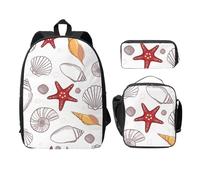 FEYUNYAN Schulrucksack für Mädchen und Jungen, Muscheldruck Schultasche 3er Set, 15 Zoll Laptop Rucksack, Isolierte Lunchtasche Federmäppchen Mittelschultasche für Teen Jugend Studenten, Shell, 17.3