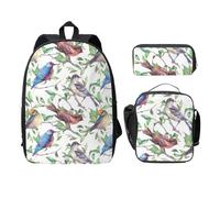 FEYUNYAN Schulrucksack für Mädchen und Jungen, niedlicher Vogeldruck Schultasche 3er Set, 15 Zoll Laptop Rucksack, Isolierte Lunchtasche Federmäppchen Mittelschultasche für Teen Jugendliche Studenten